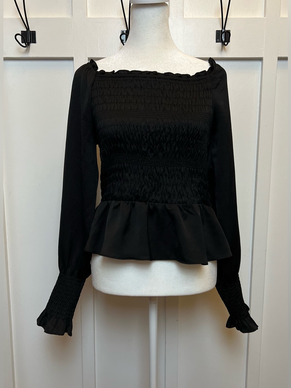 She Sky Womens Large Black Off Shoulder Sheer Peplum Regency Whimsigoth Romantic - Picture 2 of 8